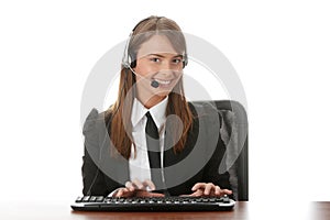 Young beautiful customer service operator girl