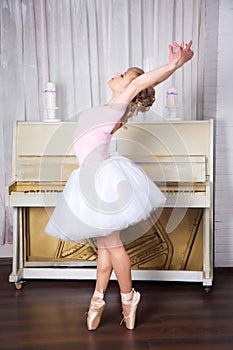 Young beautiful dancer posing in dance studio