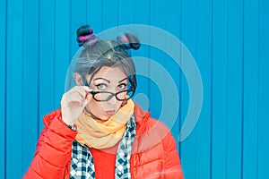 Young beautiful fashion hipster woman with colorful hair