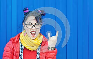 Young beautiful fashion hipster woman with colorful hair