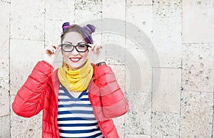 Young beautiful fashion hipster woman with colorful hair