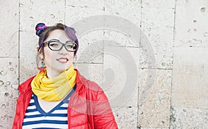 Young beautiful fashion hipster woman with colorful hair