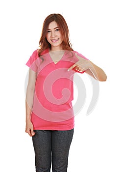 Young beautiful female with blank t-shirt