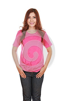 Young beautiful female with blank t-shirt