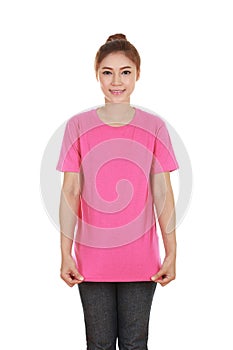 Young beautiful female with blank t-shirt