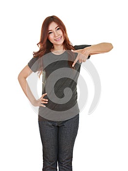 Young beautiful female with blank t-shirt