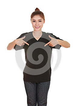 Young beautiful female with blank t-shirt