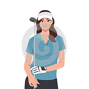 Young Beautiful female golfer with golf club wearing hat
