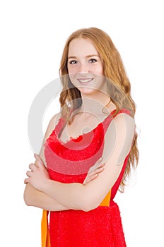 Young beautiful girl crossed arms isolated on
