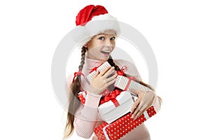 Beautiful girl holding gift boxes