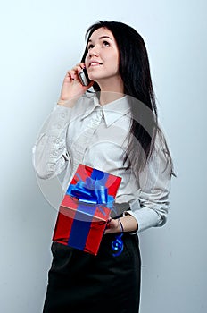 Young beautiful girl with office equipment