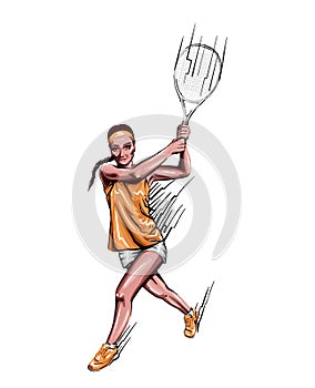 Young beautiful girl - tennis player with a racket in her hand.