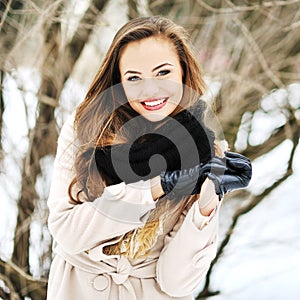 Young beautiful girl winter portrait