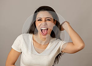 Happy excited and euphoric attractive young woman celebrating money win and success