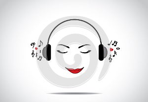 Young beautiful lady or girl or woman illustration of listening to great music with closed eyes