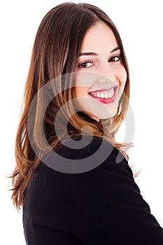 Young beautiful model smiling side pose