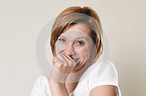 Young beautiful red hair woman laughing happy and cheerful in friendly smile