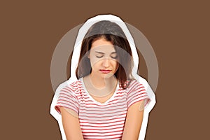 Young beautiful sad woman serious and concerned. worried and depressed girl isolated white background. emotional girl Magazine