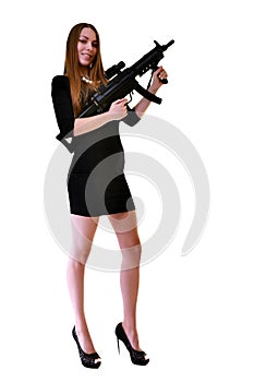 Young beautiful Woman holding Handgun in hand