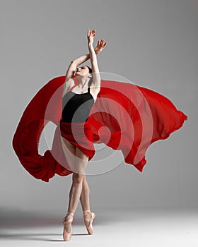 Young beautiful skinny ballerina is posing in studio