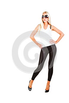 Young beautiful slim girl in leggings