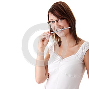 The young beautiful student on a white background