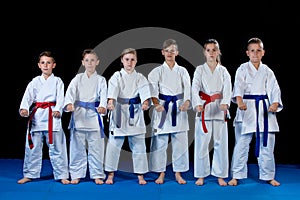 Young, beautiful, successful multi ethical karate kids in karate position.