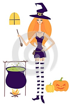 Young beautiful witch cooking