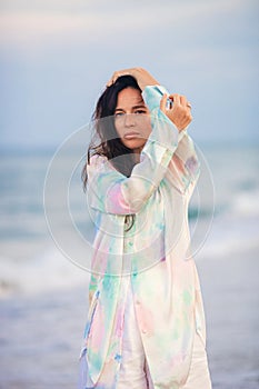 Young beautiful woman on beach vacation on Caribs