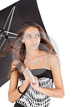 Young beautiful woman with black umbrella