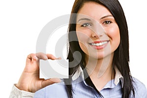 Young beautiful Woman with business card