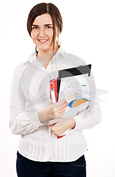 Young beautiful woman with business documents