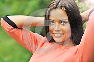 Young beautiful woman face closeup