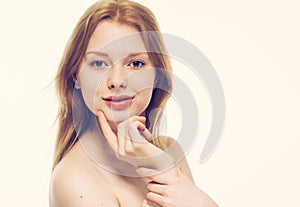 Young beautiful woman face portrait healthy skin