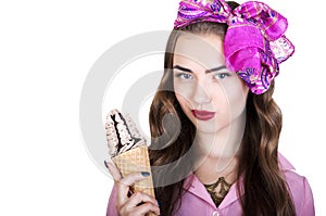 Young beautiful woman with ice cream