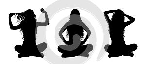 Young beautiful woman in lotus posture silhouettes set