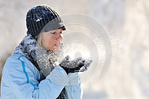 Young beautiful woman outdoor in winter