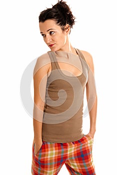Young beautiful woman with pajamas isolated