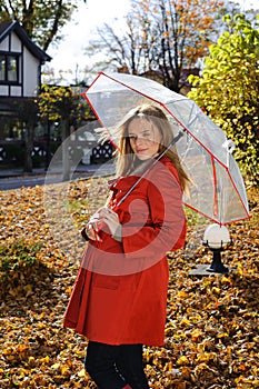 Young beautiful woman in the park in a fashion shot