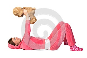 Young beautiful woman in the pink sportswear