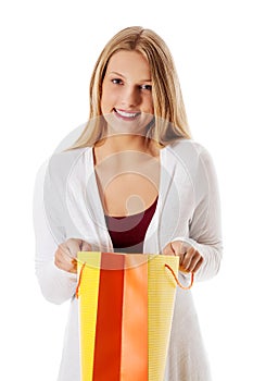 Young beautiful woman with some shopping bags.