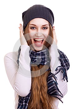 Young Beautiful Woman.Surprised winter Girl