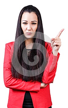Young beautiful woman threaten finger