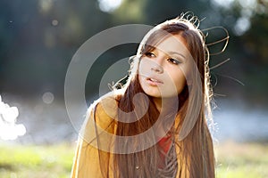 Young beautiful woman wear scarf in her shoulders