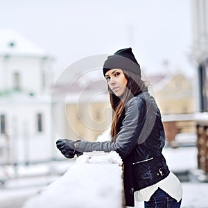 Young beautiful woman in wintertime