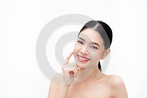 Young beauty Asian face, beautiful woman isolated over white background. Healthcare and Skincare concept.