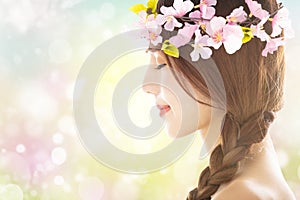 young beauty face with spring background