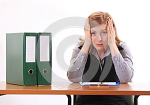 Young beauty woman hold her head because of trouble