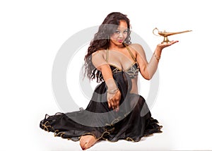 Young belly dancer in black costume