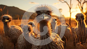 Young bird looking at camera in the African savannah generated by AI